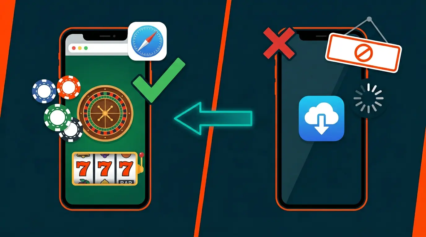 Comparison of browser-based casino access versus downloadable app